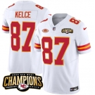 Men’s Kansas City Chiefs #87 Travis Kelce White 2023 F.U.S.E. AFC West Champions With NKH Patch Vapor Untouchable Limited Football Stitched Jersey