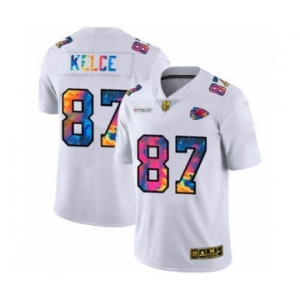 Men's Kansas City Chiefs #87 Travis Kelce White Multi-Color 2020 Football Crucial Catch Limited Football Jersey