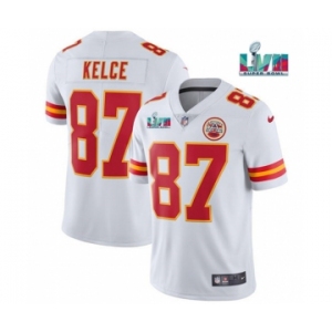Men's Kansas City Chiefs #87 Travis Kelce White Super Bowl LVII Patch Vapor Untouchable Limited Stitched Jersey