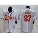 Men's Kansas City Chiefs #87 Travis Kelce White With Patch Cool Base Stitched Baseball Jersey