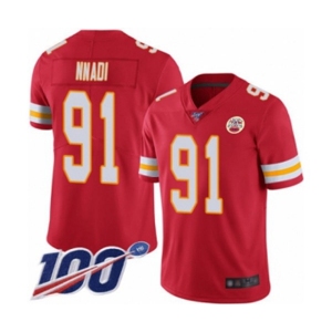 Men's Kansas City Chiefs #91 Derrick Nnadi Red Team Color Vapor Untouchable Limited Player 100th Season Football Jersey