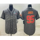 Men's Kansas City Chiefs #95 Chris Jones Grey With Super Bowl LVII Patch Cool Base Stitched Baseball Jersey