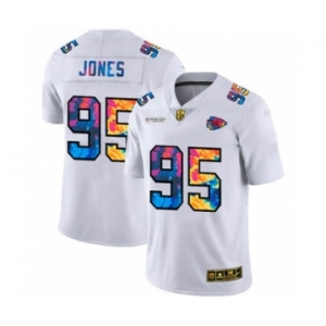 Men's Kansas City Chiefs #95 Chris Jones White Multi-Color 2020 Football Crucial Catch Limited Football Jersey