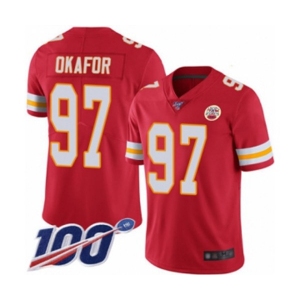 Men's Kansas City Chiefs #97 Alex Okafor Red Team Color Vapor Untouchable Limited Player 100th Season Football Jersey