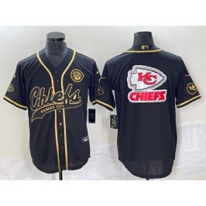 Men's Kansas City Chiefs Big Logo Black Gold Cool Base Stitched Baseball Jersey