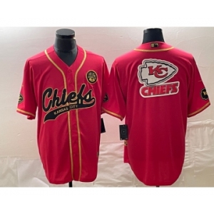 Men's Kansas City Chiefs Big Logo Red Gold Cool Base Stitched Baseball Jersey