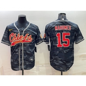 Men's Kansas City Chiefs Blank #15 Patrick Mahomes Grey Navy Camo With Patch Cool Base Stitched Baseball Jersey