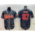 Men's Kansas City Chiefs Blank #87 Travis Kelce Grey Navy Camo With Patch Cool Base Stitched Baseball Jersey