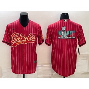Men's Kansas City Chiefs Blank Red With Super Bowl LVII Big Logo Cool Base Stitched Baseball Jersey