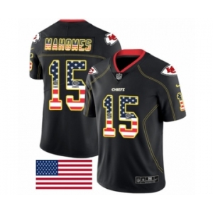 Men's Nike Kansas City Chiefs #15 Patrick Mahomes Limited Black Rush USA Flag NFL Jersey