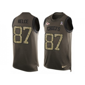 Men's Nike Kansas City Chiefs #87 Travis Kelce Limited Green Salute to Service Tank Top NFL Jersey