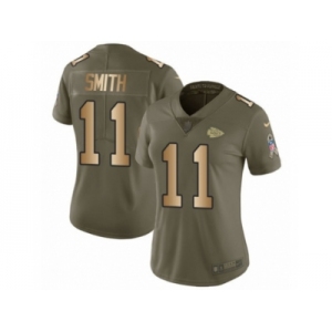 Women Nike Kansas City Chiefs #11 Alex Smith Limited Olive Gold 2017 Salute to Service NFL Jersey