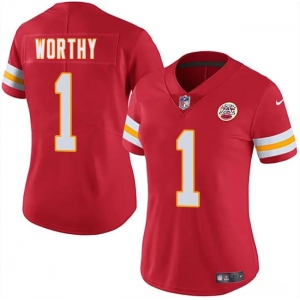 Women's Kansas City Chiefs #1 Xavier Worthy Red 2024 Draft Vapor Untouchable Limited Football Stitched Jersey