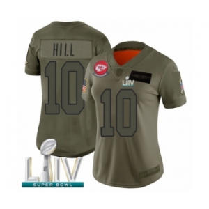 Women's Kansas City Chiefs #10 Tyreek Hill Limited Olive 2019 Salute to Service Super Bowl LIV Bound Football Jersey