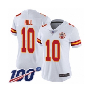 Women's Kansas City Chiefs #10 Tyreek Hill White Vapor Untouchable Limited Player 100th Season Football Jersey