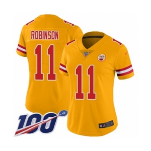 Women's Kansas City Chiefs #11 Demarcus Robinson Limited Gold Inverted Legend 100th Season Football Jersey