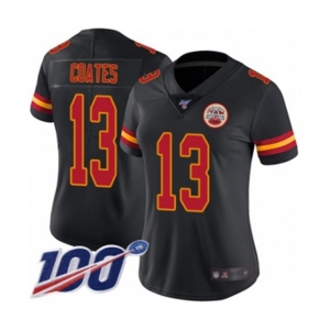 Women's Kansas City Chiefs #13 Sammie Coates Limited Black Rush Vapor Untouchable 100th Season Football Jersey