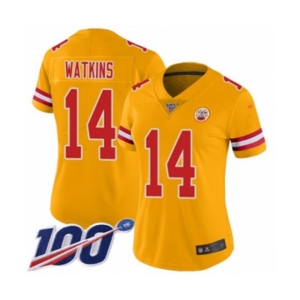 Women's Kansas City Chiefs #14 Sammy Watkins Limited Gold Inverted Legend 100th Season Football Jersey