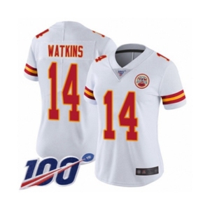 Women's Kansas City Chiefs #14 Sammy Watkins White Vapor Untouchable Limited Player 100th Season Football Jersey