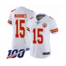 Women's Kansas City Chiefs #15 Patrick Mahomes II White Vapor Untouchable Limited Player 100th Season Football Jersey