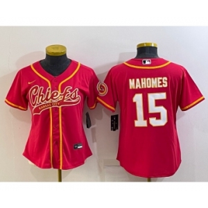 Women's Kansas City Chiefs #15 Patrick Mahomes Red With Patch Cool Base Stitched Baseball Jersey