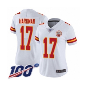 Women's Kansas City Chiefs #17 Mecole Hardman White Vapor Untouchable Limited Player 100th Season Football Jersey