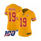 Women's Kansas City Chiefs #19 Joe Montana Limited Gold Inverted Legend 100th Season Football Jersey