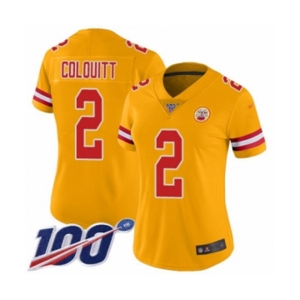 Women's Kansas City Chiefs #2 Dustin Colquitt Limited Gold Inverted Legend 100th Season Football Jersey