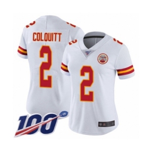 Women's Kansas City Chiefs #2 Dustin Colquitt White Vapor Untouchable Limited Player 100th Season Football Jersey