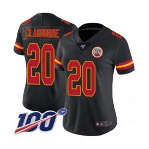 Women's Kansas City Chiefs #20 Morris Claiborne Limited Black Rush Vapor Untouchable 100th Season Football Jersey