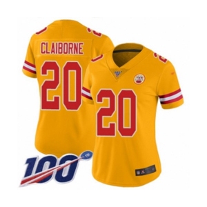 Women's Kansas City Chiefs #20 Morris Claiborne Limited Gold Inverted Legend 100th Season Football Jersey