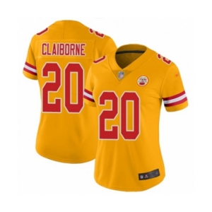 Women's Kansas City Chiefs #20 Morris Claiborne Limited Gold Inverted Legend Football Jersey