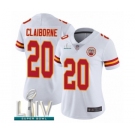 Women's Kansas City Chiefs #20 Morris Claiborne White Vapor Untouchable Limited Player Super Bowl LIV Bound Football Jersey