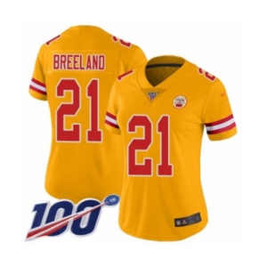 Women's Kansas City Chiefs #21 Bashaud Breeland Limited Gold Inverted Legend 100th Season Football Jersey
