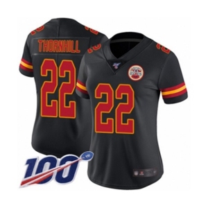 Women's Kansas City Chiefs #22 Juan Thornhill Limited Black Rush Vapor Untouchable 100th Season Football Jersey