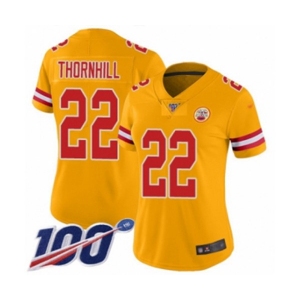 Women's Kansas City Chiefs #22 Juan Thornhill Limited Gold Inverted Legend 100th Season Football Jersey