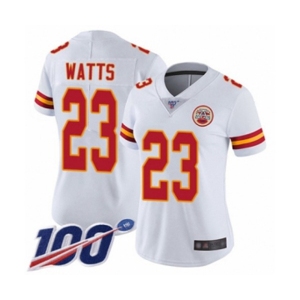 Women's Kansas City Chiefs #23 Armani Watts White Vapor Untouchable Limited Player 100th Season Football Jersey