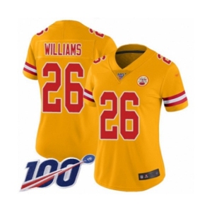 Women's Kansas City Chiefs #26 Damien Williams Limited Gold Inverted Legend 100th Season Football Jersey