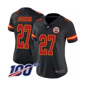 Women's Kansas City Chiefs #27 Larry Johnson Limited Black Rush Vapor Untouchable 100th Season Football Jersey