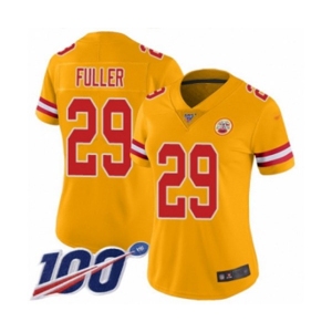 Women's Kansas City Chiefs #29 Kendall Fuller Limited Gold Inverted Legend 100th Season Football Jersey