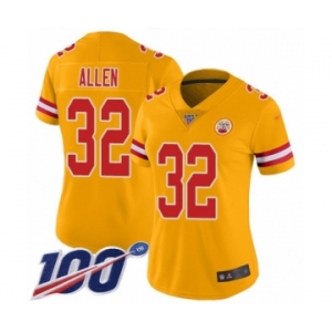 Women's Kansas City Chiefs #32 Marcus Allen Limited Gold Inverted Legend 100th Season Football Jersey
