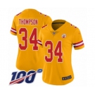 Women's Kansas City Chiefs #34 Darwin Thompson Limited Gold Inverted Legend 100th Season Football Jersey