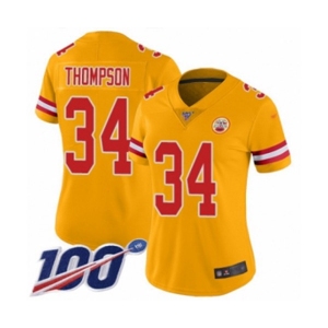 Women's Kansas City Chiefs #34 Darwin Thompson Limited Gold Inverted Legend 100th Season Football Jersey