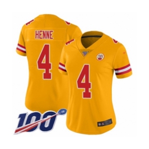 Women's Kansas City Chiefs #4 Chad Henne Limited Gold Inverted Legend 100th Season Football Jersey