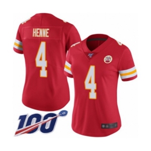 Women's Kansas City Chiefs #4 Chad Henne Red Team Color Vapor Untouchable Limited Player 100th Season Football Jersey