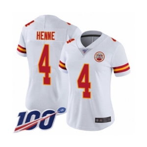 Women's Kansas City Chiefs #4 Chad Henne White Vapor Untouchable Limited Player 100th Season Football Jersey