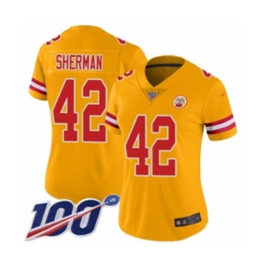 Women's Kansas City Chiefs #42 Anthony Sherman Limited Gold Inverted Legend 100th Season Football Jersey