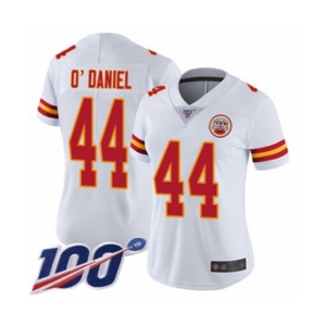 Women's Kansas City Chiefs #44 Dorian O'Daniel White Vapor Untouchable Limited Player 100th Season Football Jersey