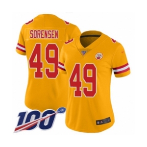 Women's Kansas City Chiefs #49 Daniel Sorensen Limited Gold Inverted Legend 100th Season Football Jersey