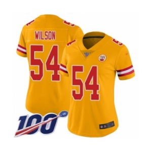 Women's Kansas City Chiefs #54 Damien Wilson Limited Gold Inverted Legend 100th Season Football Jersey